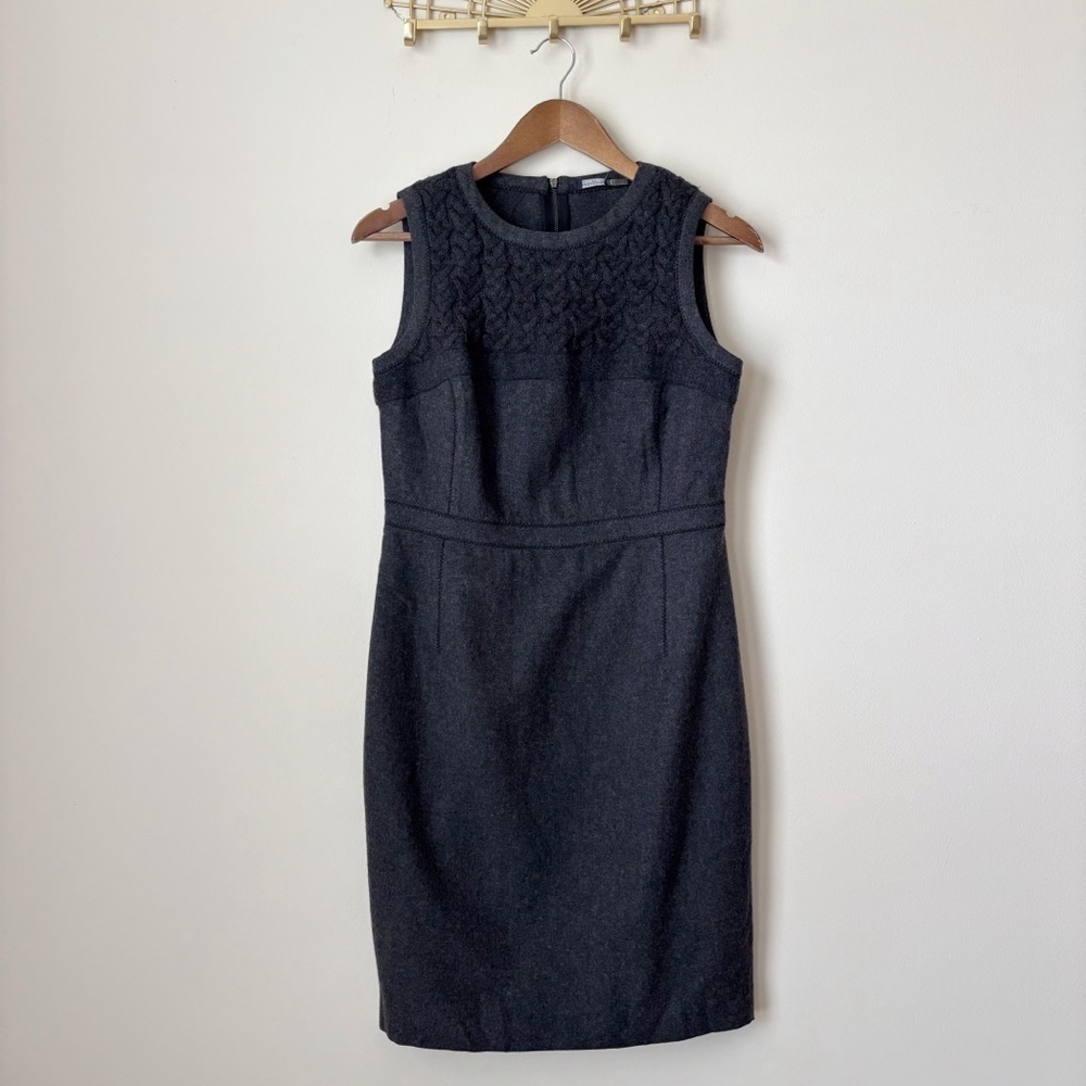 Magaschoni Grey Cable Knit Wool Blend Sleeveless Shift Dress Sz 4